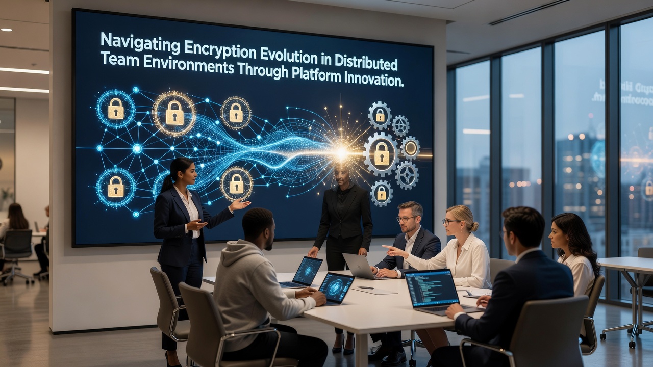 Secure platform dashboard displaying encryption metrics for remote team access
